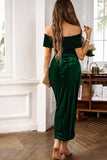 Brown Off the Shoulder Velvet Wrap Long Ball Dress