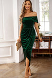 Brown Off the Shoulder Velvet Wrap Long Ball Dress