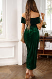 Brown Off the Shoulder Velvet Wrap Long Ball Dress