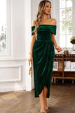 Brown Off the Shoulder Velvet Wrap Long Ball Dress