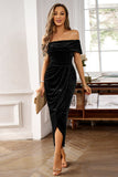 Brown Off the Shoulder Velvet Wrap Long Ball Dress