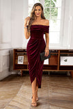 Brown Off the Shoulder Velvet Wrap Long Ball Dress