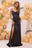 Black Mermaid Lace-up Back Long Ball Dress with Slit