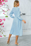 Sparkly Sky Blue A-Line Sequins Long Sleeves V Neck Long Party Dress