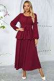 Dusty Rose A-Line Tiered Chiffon Long Party Dress with Long Sleeves