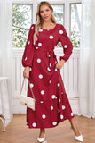 Navy Scoop Neck Polka Dots Long Cocktail Dress with Sash