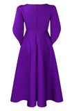 Fashion Elegant Royal Blue A Line Solid Swing Dress with Half Sleeves