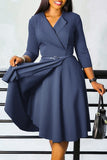 Grey Blue A Line Lapel Long Sleeves Cocktail Dress