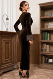 Coffee Mermaid V Neck Long Sleeves Ball Dress