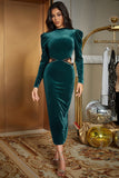 Peacock Green Mermaid Round Neck Ball Dress with Slit