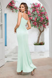 Mint Mermaid Spaghetti Straps Ruched Long Prom Dress