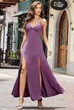 Purple Bodycon Spaghetti Straps Long Prom Dress with Split