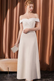 White Off The Shoulder Satin Long Prom Dress