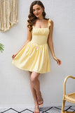 A Line Yellow Square Neck Short Homecoming Dress