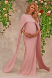 Pink Maternity Wedding Guest Dress With Cape