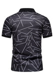 White Pattern Print Short Sleeves Men's Polo Shirt