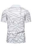 White Pattern Print Short Sleeves Men's Polo Shirt