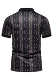 Black Pattern Printed Short Sleeves Men's Polo Shirt