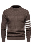 White Men's Round Neck Cable Pullover Sweater