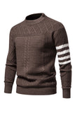 White Men's Round Neck Cable Pullover Sweater