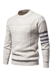 White Men's Round Neck Cable Pullover Sweater