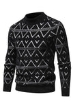 White Men's Round Neck Striped Print Pullover Sweater