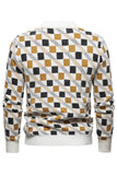 Round Neck Men's White Printed Knit Sweater