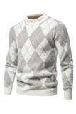 Light Khaki Men's Round Neck Knit Printed Sweater