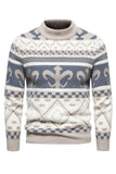 Men's Slim Fit Khaki Pullover Printed Knitted Sweater