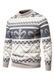 Men's Slim Fit Khaki Pullover Printed Knitted Sweater