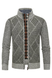 Men's Grey Stand Collar Zipper Loose Coat Top