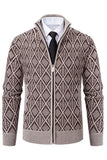 Men's Jacquard Plus Velvet Casual Stand Collar Cardigan Jacket