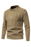 White Jacquard Round Neck Men's Knit Sweater