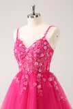 A Line Blush Spaghetti Straps Tulle Corset Sequins Homecoming Dress with Appliques