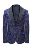 Dark Blue Floral Printed Shawl Lapel 2 Pieces Men Suits