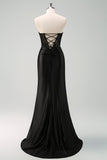 Black Strapless Mermaid Ruched Corset Long Ball Dress