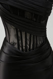 Black Strapless Mermaid Ruched Corset Long Ball Dress