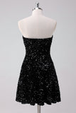 Sparkly Black A-Line Strapless Sequins Short Homecoming Dress