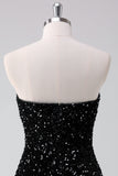 Sparkly Black A-Line Strapless Sequins Short Homecoming Dress