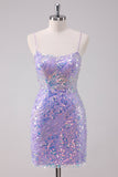 Lilac Sparkly Bodycon Sequins Short Ball Dress