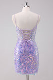 Lilac Sparkly Bodycon Sequins Short Ball Dress