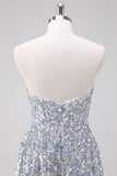 Sparkly Silver Sweetheart Asymmetric Short Homecoming Dress with Sequins