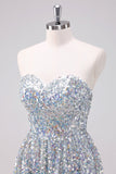 Sparkly Silver Sweetheart Asymmetric Short Homecoming Dress with Sequins