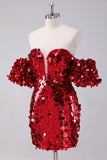 Red Sequins Tight Homecoming Dress With Removable Sleeves