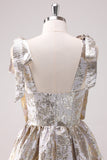 Silver Adjustable Straps A-Line Short Metallic Homecoming Dress with Ruffles