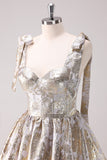 Silver Adjustable Straps A-Line Short Metallic Homecoming Dress with Ruffles