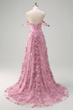 Off The Shoulder Corset A-Line Plus Size Long Taro Prom Dress with Slit