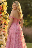Off The Shoulder Corset A-Line Plus Size Long Taro Prom Dress with Slit