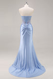 Strapless Mermaid Dark Green Sequin Prom Dress with Slit