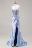 Strapless Mermaid Dark Green Sequin Prom Dress with Slit
